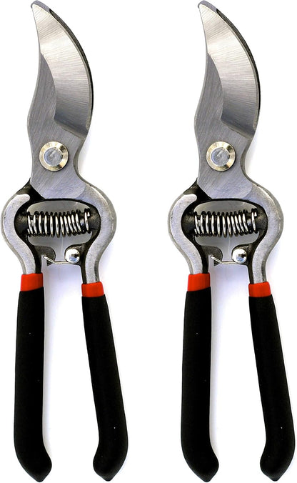 Garden Guru Classic Bypass Pruning Shears Clippers – Heavy Duty Forged Steel Garden Pruners – Safety Lock – Non Slip Comfort Grips – Cuts up to 1” – Professional Bypass Pruners for Gardening (2 Pack)