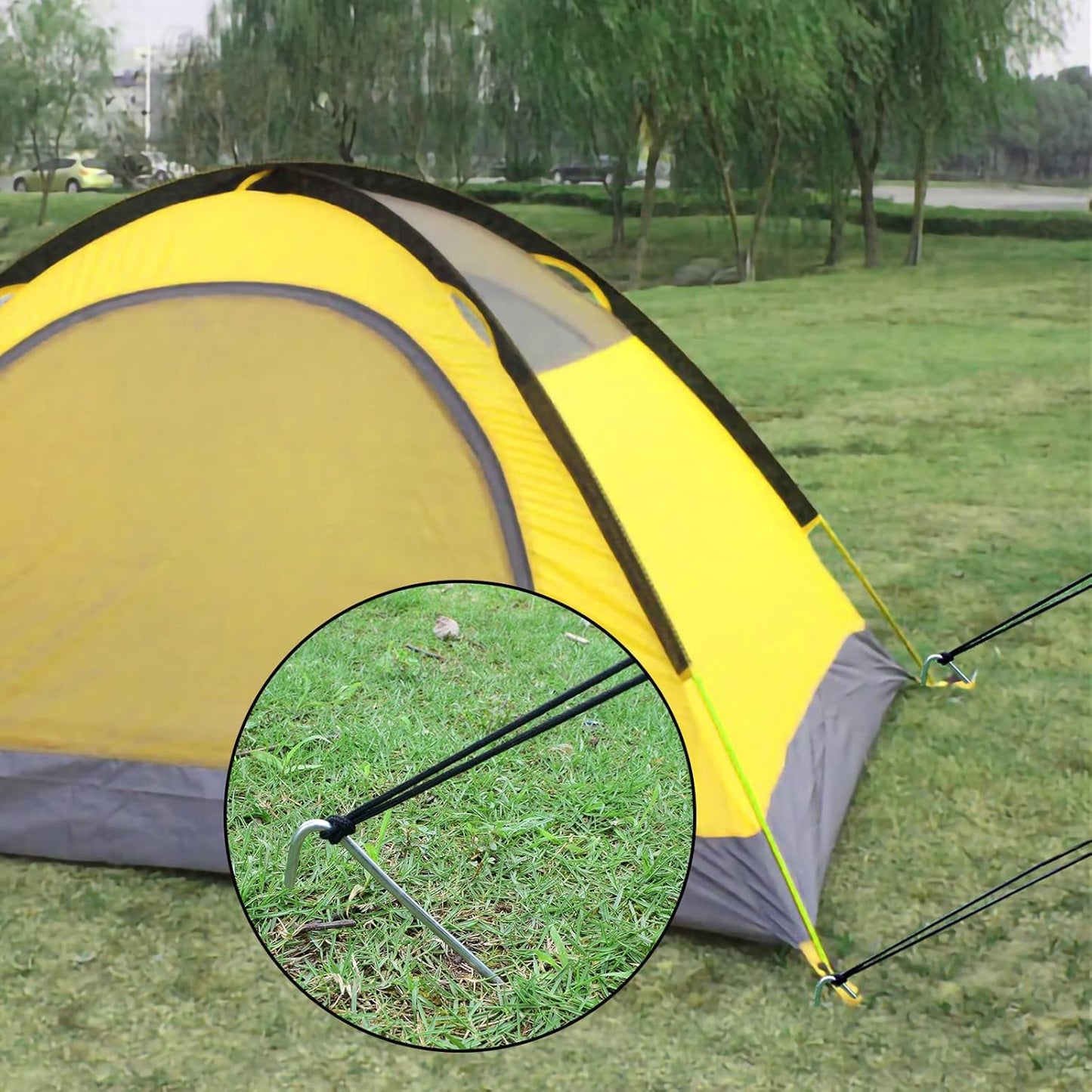 9 Inch Tent Stake Yard Inflatable Stakes Metal Tent Pegs Heavy Duty Ground Stake Fence Hooks Camping Spikes for Canopies, Tarp and Outdoor Christmas Decorations (12)