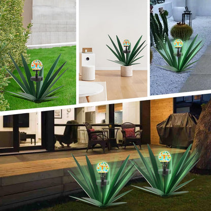 TOMBABY Solar Rustic Garden Style Metal Agave Plants Outdoor Patio, Home Decor Hand-Painted Metal Agave Garden Patio Statues, Suitable for Desert Areas, Outdoor Lawn Decorations (3 Solar Green)