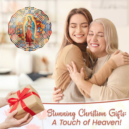 FLAGWIX Christmas Christian Gifts for Women Faith - Virgen de Guadalupe 3D Stainless Steel Metal Wind Spinners 12 in - Our Lady of Guadalupe Wind Spinner Outdoor, Religious Gifts for Mom Grandma