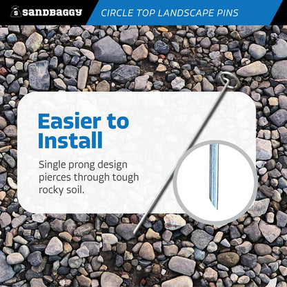 Sandbaggy 12-inch Circle Top Pins - Landscape Staples (Galvanized) - Garden Stakes for Landscaping, SOD - Heavy Duty Ground Stakes, Lawn Turf Spikes, Christmas Decorations, Weed Mats (150 Pins)
