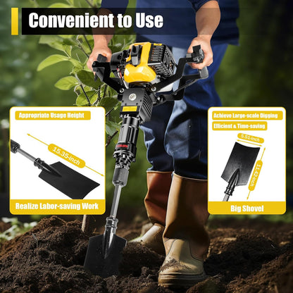 Portable Excavator Shovel 52cc 2 Stroke Planting Shovel Garden Tree Digger Machine Handheld Digger Digging Machine, Post Hole Digger Ditch Digger for Garden Farm and Home