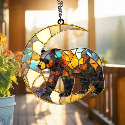 Bear Moon Suncatcher – Style Acrylic Bear Ornament for Window, Nature Wildlife Decor, Rustic Cabin Sun Catcher, Woodland Animal Gift for Nature Lovers (Sun-43)