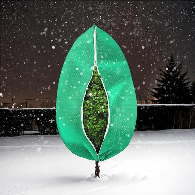 Plant Covers Freeze Protection, 1 Pack 78''× 95'' Green Frost Cloths Blankets with Zipper Drawstring Shrub Tree Covers for Winter Outdoor Plants Freeze Protection