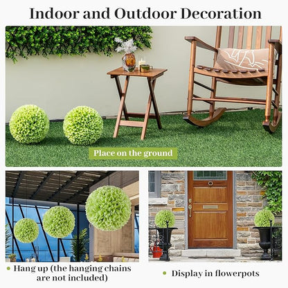 Goplus 11 Inch Topiary Balls Artificial Outdoor Set of 2, Faux Boxwood Ball, Fake Plant Sphere, Round Artificial Plant Balls for Front Door, Porch, Backyard, Balcony, Home Décor (Green)