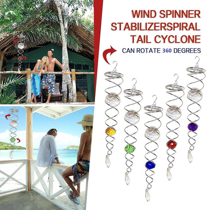 Decorative Spiral - 2024 New Gazing Ball Spiral Tail Wind Spinner Stabilizer, Spinfinity Designs Hanging Kinetic Wind Spinners Decorative Spiral Crystal Sun Catchers Rainbow Maker (Blue, 12in)