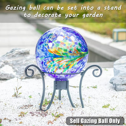 VCUTEKA Gazing Ball, Glass Gazing Globe Decorative Glass Gazing Globe/Ball/Sphere Lawn Ornament for Gardens, 10-Inch, Blue Swirl