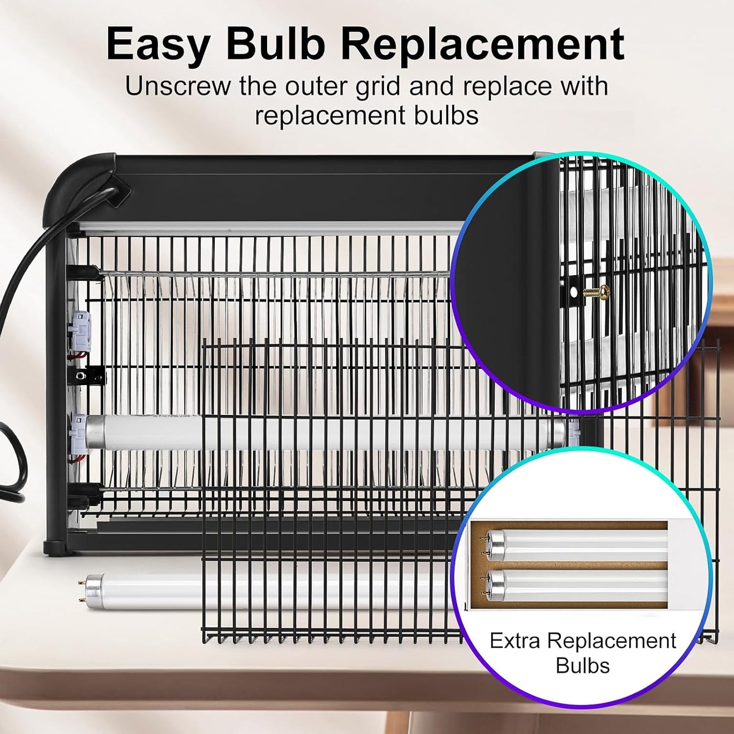 Upgraded Indoor Bug Zapper, 3800V Powerful Electric Indoor Insect Killer - 2 Extra Replacement Bulbs, Fruit Fly Trap Bug Mosquito Killer Lamp