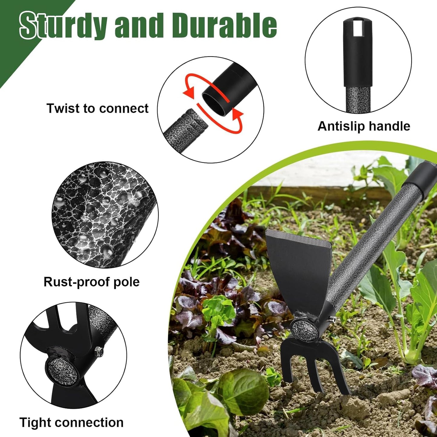 Hoe Garden Tool, 45 Inch Garden Hoe Adjustable Long Handle, 2 in 1 Garden Hoe for Weeding, Stainless Steel Weeder Tool for Yard Long Handle, Gardening Hoe for Planting, Lossening, Digging
