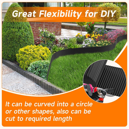 Corrugated Garden Edging, 12"×10Ft Galvanized Steel Landscape Edging & Lawn Edging Border, Metal Garden Border for Flower Beds, Garden，Lawn，Raised Beds & Tree Surrounds (Black)