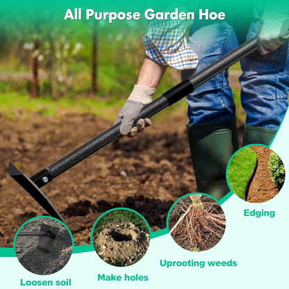 Garden Hoe, Heavy Duty Trenching Hoes with 60 Inch Long Handle, Sharp Edge Triangle Weeding Hoe Garden Tools for Weeds Removal,Cultivating,Digging,Loosen Soil, Trenching, Landscaping Manual Weeder