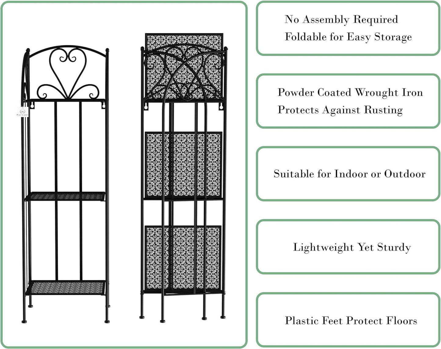 Pure Garden Plant Stand 2-Tiered Indoor or Outdoor Decorative Vintage Look Wrought Iron Garden Cart for Patio, Deck, Home or Lawn (Black)