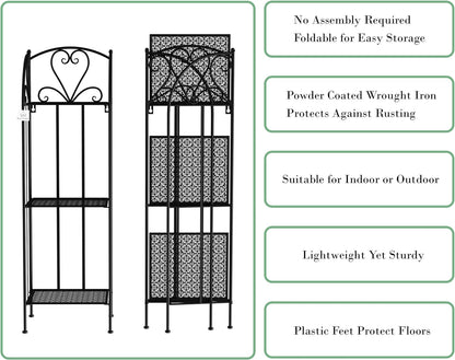 Pure Garden Plant Stand 2-Tiered Indoor or Outdoor Decorative Vintage Look Wrought Iron Garden Cart for Patio, Deck, Home or Lawn (Black)
