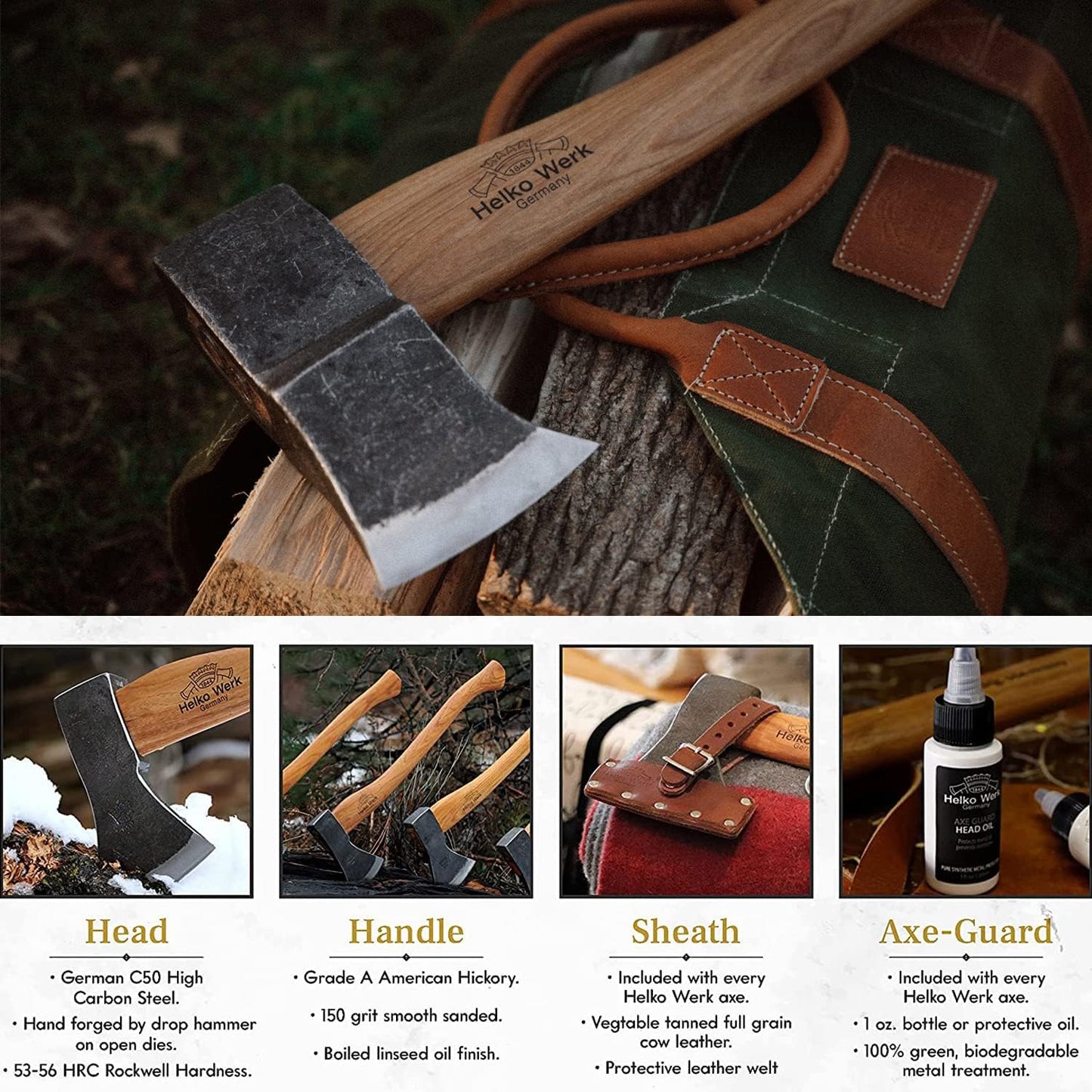 1844 Helko Werk Germany Traditional Saxon - Made in Germany Heavy Duty Splitting Axe for Chopping Firewood and Splitting Logs - Heavy Wood Splitting Axe, Head 6-1/4 lbs, Handle 31 in. (Saxon) #13588