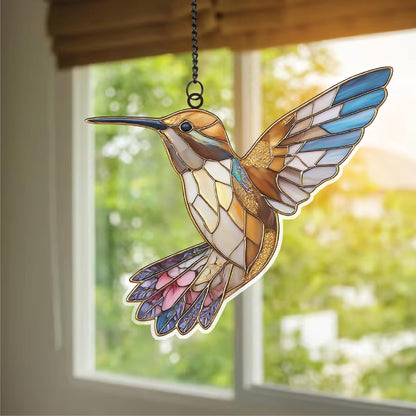 Hummingbird Suncatcher for Windows – Style Hanging Bird Decor, Lightweight Window Ornament, Memorial Gift for Bird Lovers, Mom, Grandma - Christmas Tree Decor (Sun-33)