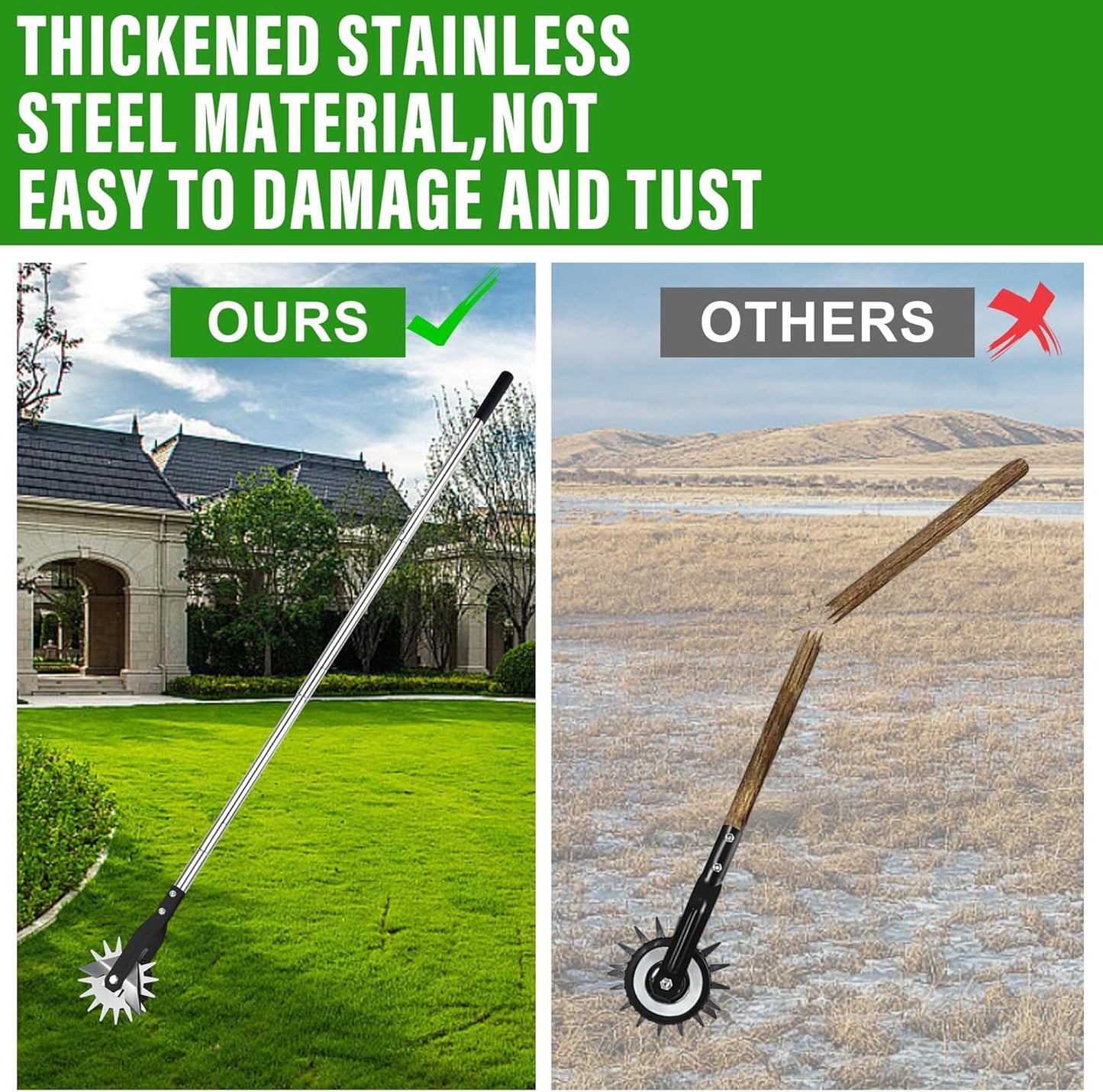 Wheel Rotary Edger, Manual Lawn Edger, Stainless Steel Handle,Adjustable Handlebar Length, 58.3-Inch, Rotary Edger Lawn Tool for Sidewalks, Garden, Driveways, Flower Bed, Trimming Grass, black