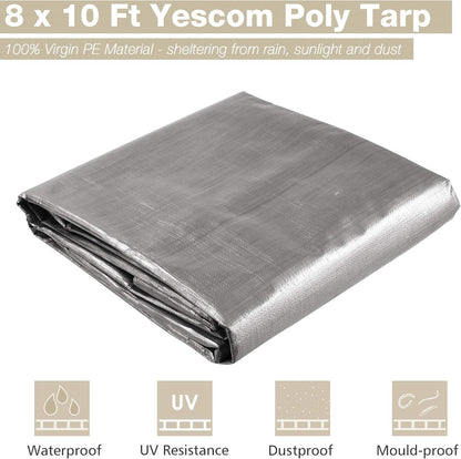 Yescom 10x8 Ft Tarp Waterproof 10 Mil Protective Cover Poly Tarpaulin Reversible Silver Black Tarps