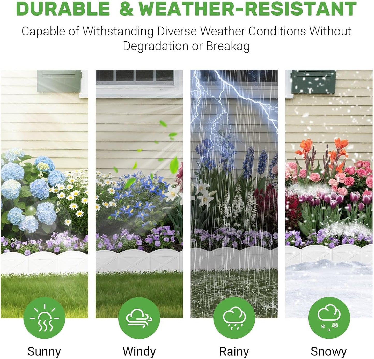 Vashly 40Ft Edging for Landscaping 5.9inch Tall Garden Edging with 40Pcs Anchoring Stakes, 40Pcs White Garden Edging Border Landscape Edging Flower Bed Edging Borders