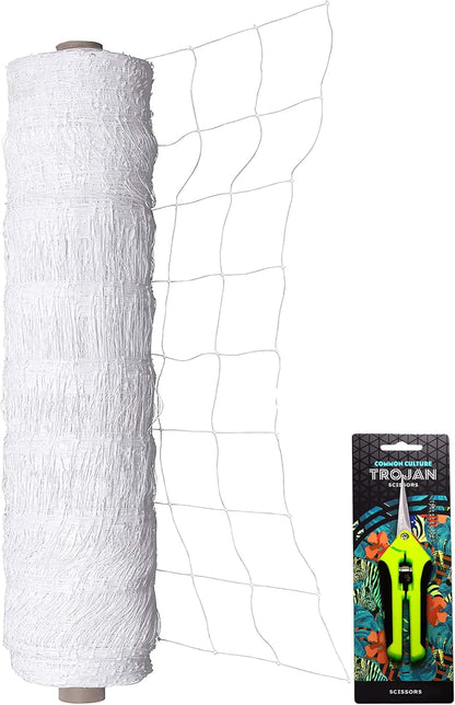 COMMON CULTURE Professional Grade Trellis Netting Bulk Roll, 5 x 4920 ft (60" x 4920' | 1.52m x 1500m), 6' (15 cm) Squares Heavy Duty Scrog Net with Scissors