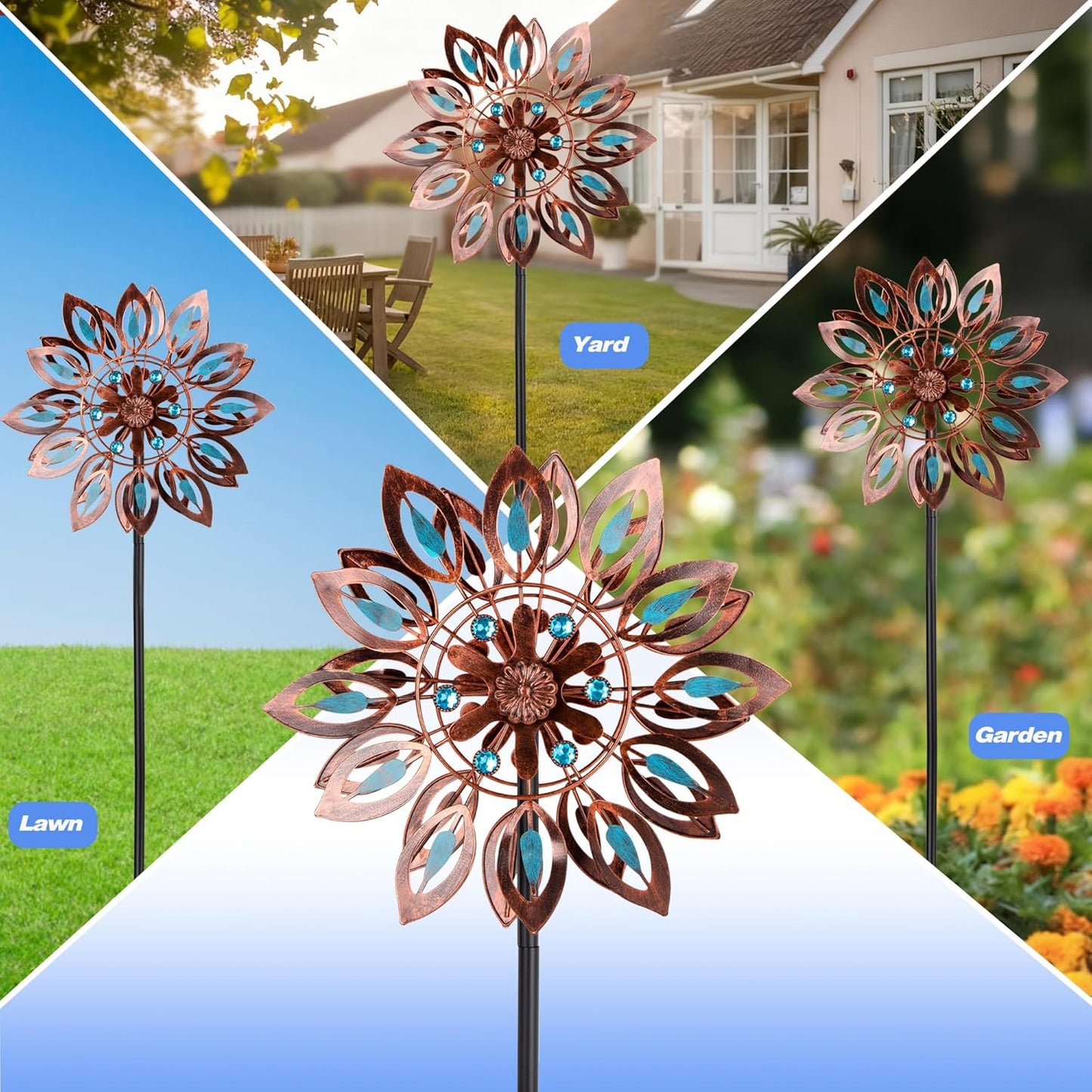 Wind Spinners for Outdoor Yard Decor, 360 Degrees Swivel Outdoor Metal Wind Spinner, 62" Wind Sculptures Garden Decor for Patio Lawn Yard