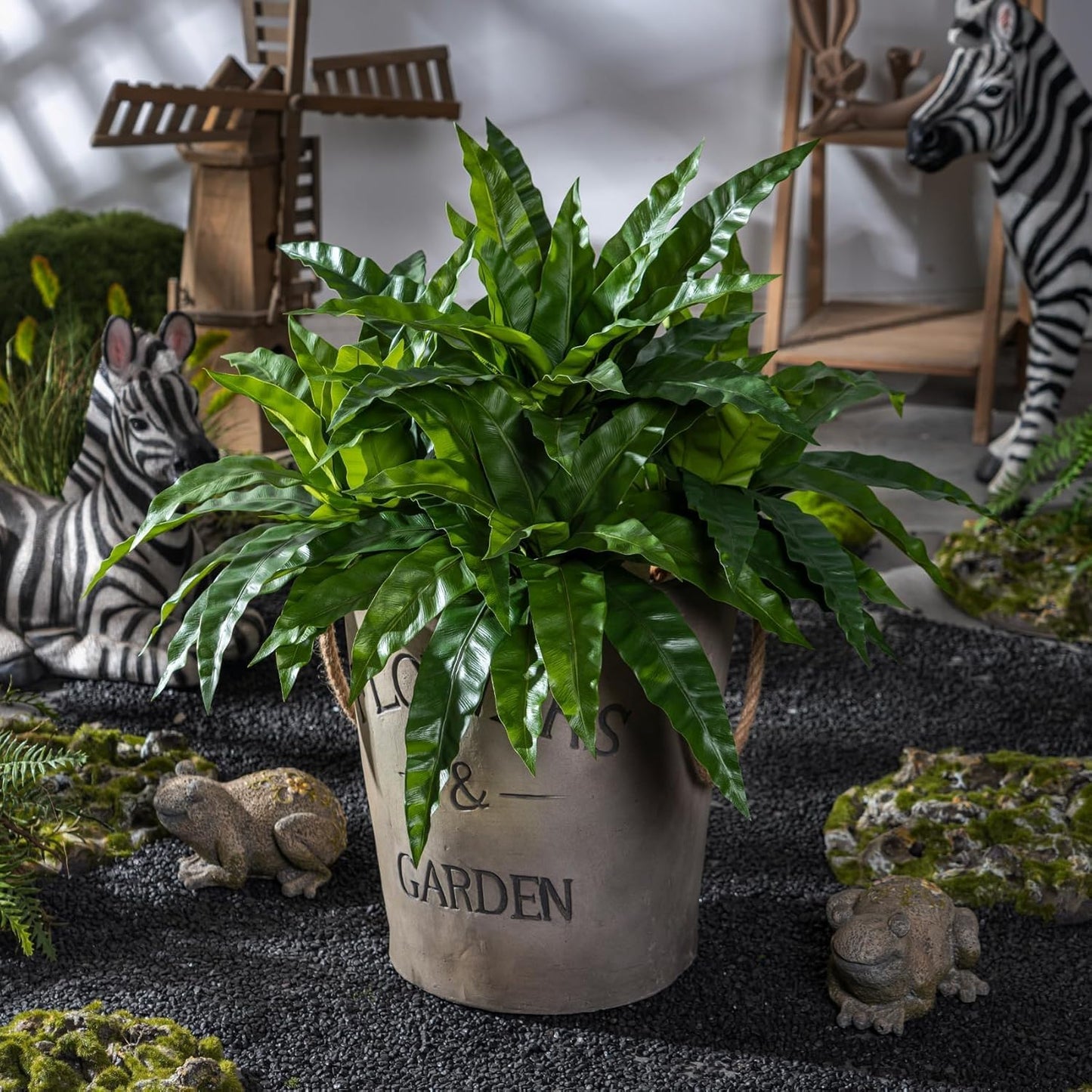 4 Pcs Artificial Greenery Stems Fake Bird Nest Fern Faux Branches Artificial Plants Realistic Fake Dracaena Realistic Plants for Indoor Outdoor Porch Patio Home Office Living Room Decor (Dark Green)