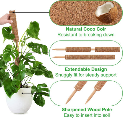 GROWNEER 42 Inch Moss Pole for Plants, 4 Pcs 15 Inch Stackable Coir Totem Support, Moss Sticks with 15pcs Labels and 78in Garden Ties, Monstera and Snake Plants Stake for Climbing Indoor