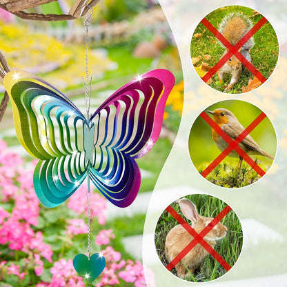 Rainbow Butterfly Bird Deterrents for Outside,Reflective Wind Spinner Gifts for Women Mom,3D Wind Chimes for Outside,Metal Pinwheels Bird Scare Devices for Garden Decor,Patio,Yard Decor,Hanging Decor
