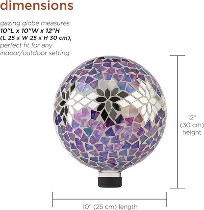 Alpine Corporation 10" Diameter Indoor/Outdoor Glass Mosaic Gazing Globe Yard Decoration, Purple Mosaic Flower Design