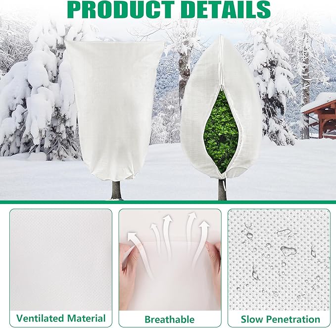 Plant Covers Freeze Protection, 1 Pack 78''× 95'' White Frost Cloths Blankets with Zipper Drawstring Shrub Tree Covers for Winter Outdoor Plants Freeze Protection