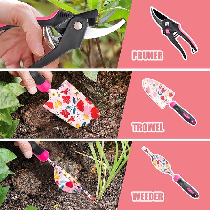 Monika Gardening Kit 20 Piece Set Transplanter Fork Cultivator Trowel Pruner Weeding Fork Gift of Choice