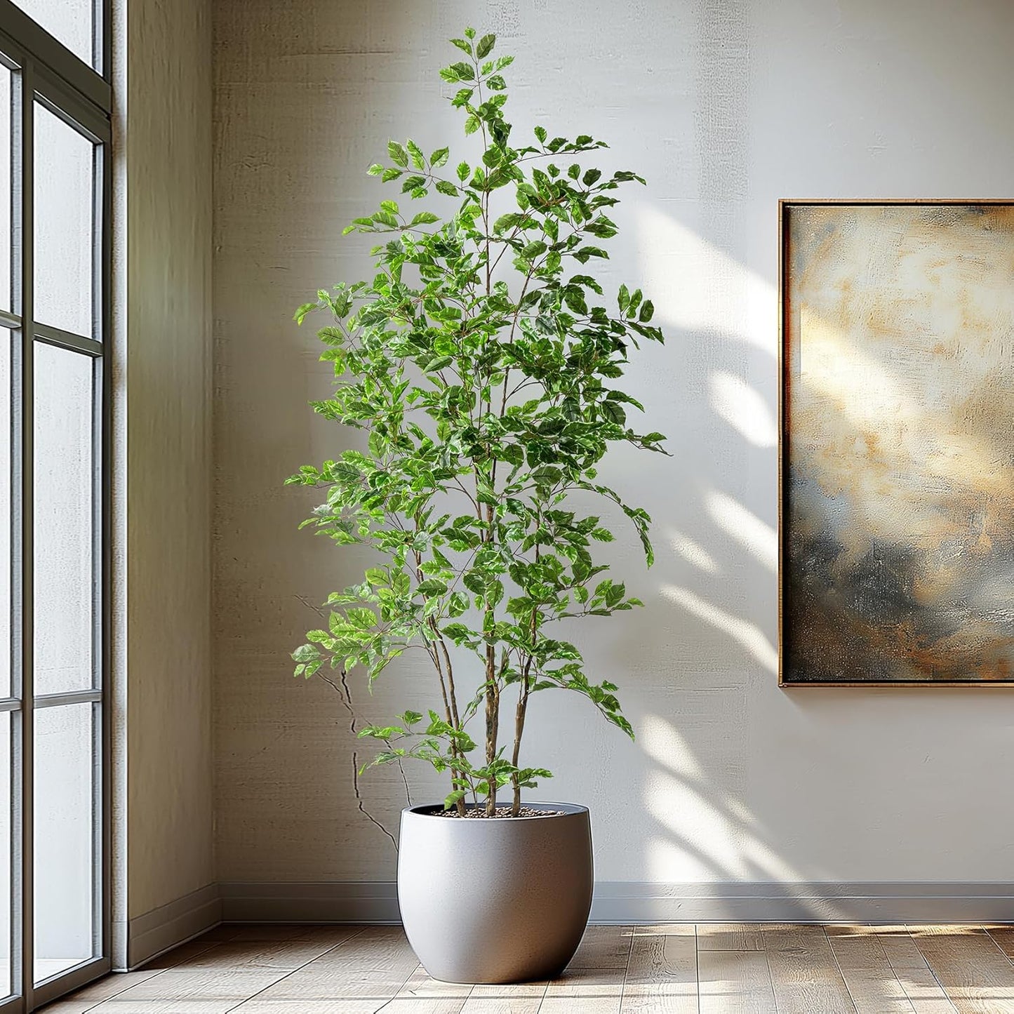 Artificial Ficus Tree Indoor 6ft, Large Potted Faux Tree with Realistic Silk Leaves & Trunk for Home Office, Living Room Corner Decor