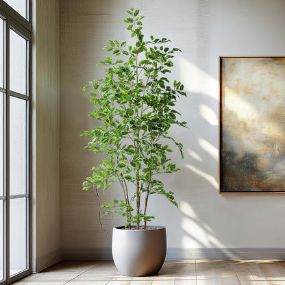 Artificial Ficus Tree Indoor 6ft, Large Potted Faux Tree with Realistic Silk Leaves & Trunk for Home Office, Living Room Corner Decor