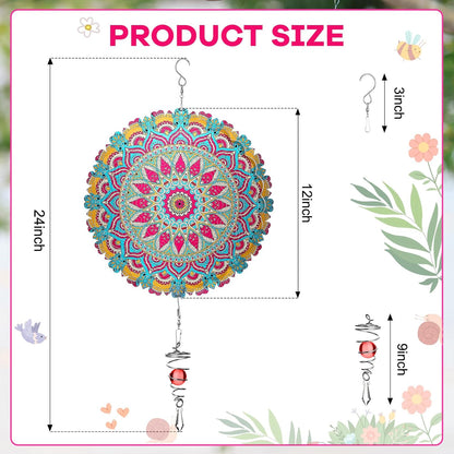 12 Inch Mandala Wind Spinners with Gazing Ball Spiral Tail, Outdoor 3D Stainless Steel Hanging Spinner Mandala Wind Catchers Sculpture for Indoor Outdoor Garden Yard Decoration (Flower)