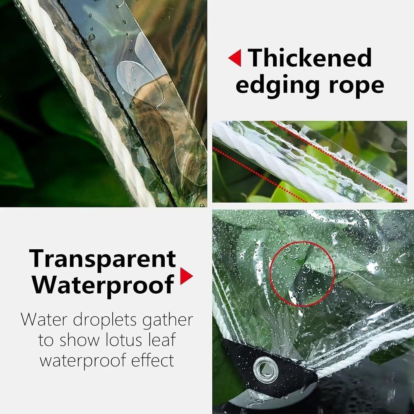 Clear Tarps with Grommets 14 Mil Clear PVC Tarp 400g/m² Thickened Tear Resistant, for Camping, Plants Greenhouse, Cars, Patio (10' X 12')