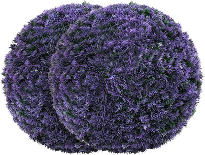 Goplus 2 PCS 15 Inch Artificial Plant Topiary Ball, Round Faux Lavender Balls Outdoor, Garden Spheres Decorative for Front Door, Porch, Backyard, Balcony, Patio, Wedding and Home Décor