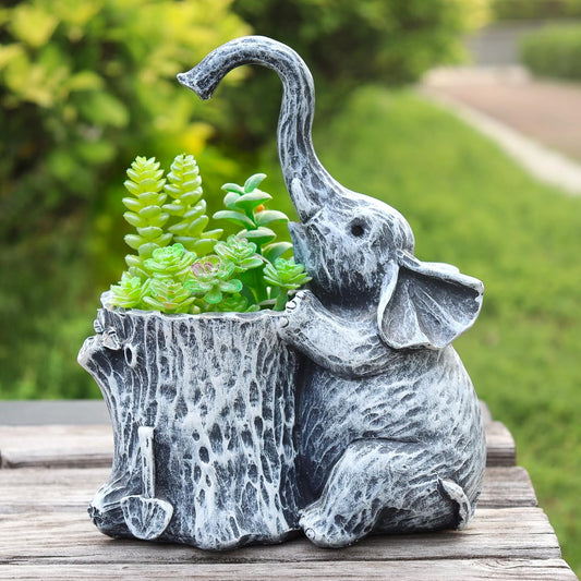 Elephant Gifts for Women Succulent Pots Indoor Planters for Plant Lovers Cute Outdoor Plant Pots Gift Idea for Mother Outdoor Garden Animal Decor Elephant Hug Stump Statue with Drainage Hole