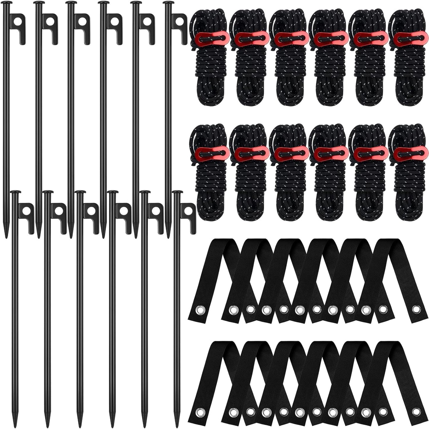 Sintuff 36 Pcs Heavy Duty Tree Stake Kits Stake and Support for Young Leaning Tree Anchor Straightening Kit, 15.8'' Support Straps, 11.8'' Steel Stakes, 13.12ft Rope(Black)