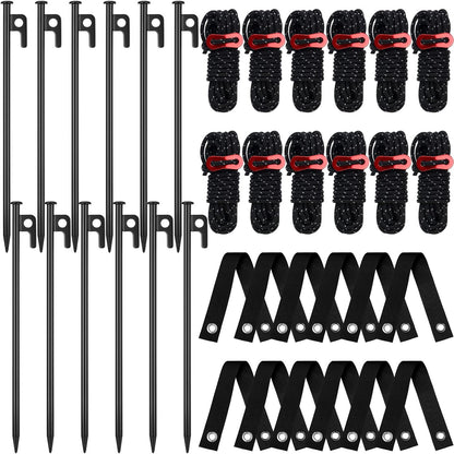 Sintuff 36 Pcs Heavy Duty Tree Stake Kits Stake and Support for Young Leaning Tree Anchor Straightening Kit, 15.8'' Support Straps, 11.8'' Steel Stakes, 13.12ft Rope(Black)