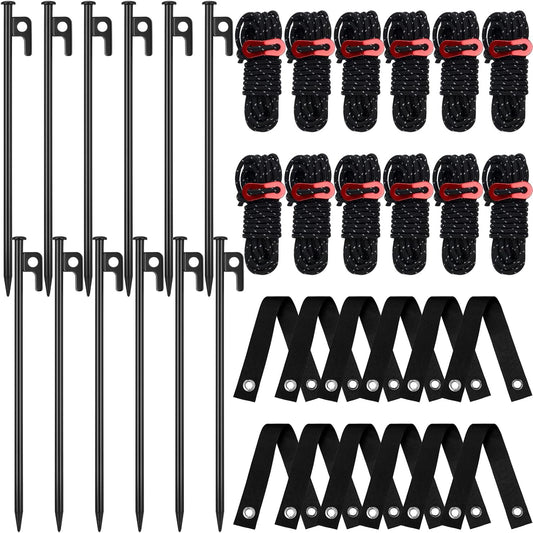 Sintuff 36 Pcs Heavy Duty Tree Stake Kits Stake and Support for Young Leaning Tree Anchor Straightening Kit, 15.8'' Support Straps, 11.8'' Steel Stakes, 13.12ft Rope(Black)