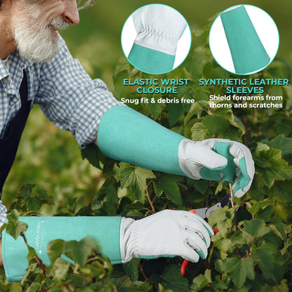 HANDLANDY Long Garden Gloves Thorn Proof for Women & Men, Rose Pruning Gauntlet Gloves, Best Protection Tool for Gardener