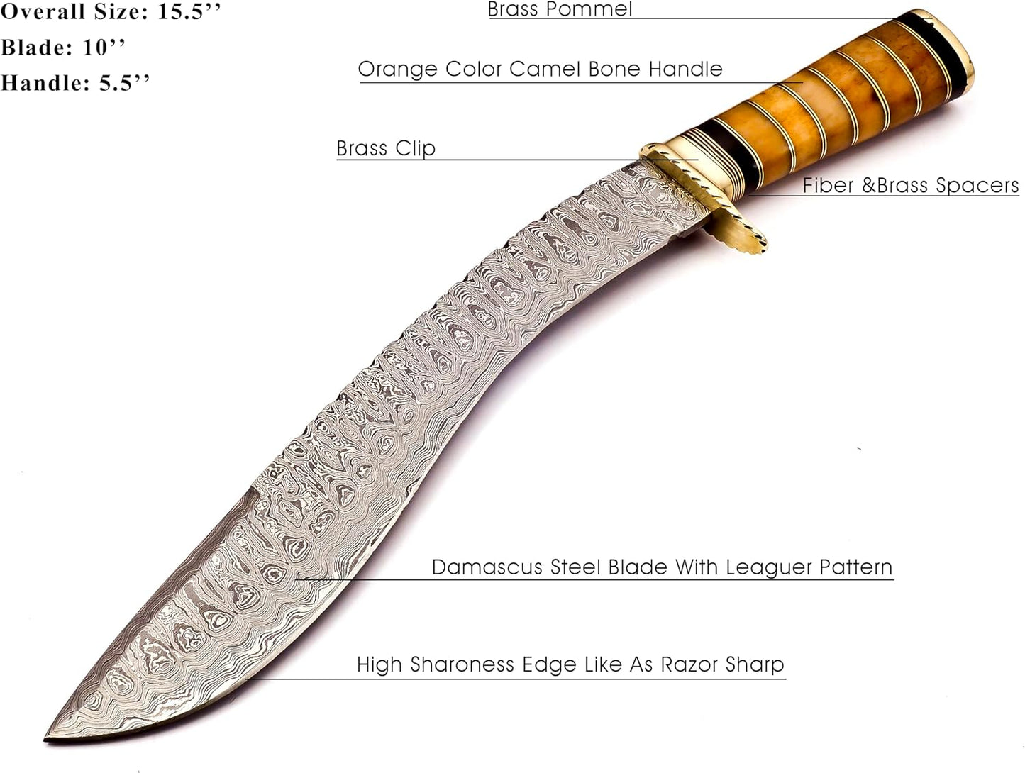 Delta :Handmade Damascus steel 15" Kukri knife-Damascus Steel Knife-for Outdoor & indoor Survivals, Best for Hunting,Camping With Original Camel Bone Handle