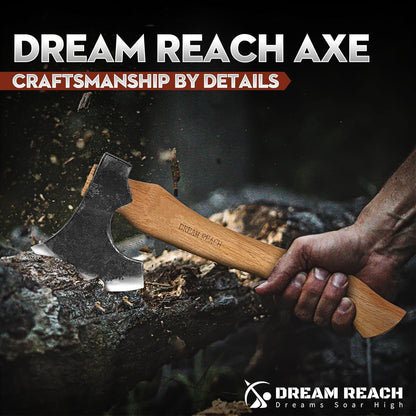 Dream Reach Hatchet Axe with Sheath Wood Hatchet Carbon Steel Heat Treated Bushcraft Hatchet - 14" Hand Forged Camping Axe for Chopping Wood, Garden