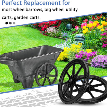 Upgraded 20x1.95" Flat Free Tires Compatible with rubber-maid Wheelbarrow Wheels, 20" Flat Free Tires with 3/4" Bearing Replacement for Cart Wheels/Big Wheel Utility Carts(3/4" Bearing)