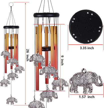 Elephant Wind Chimes Outdoor/Indoor Decor - Pure Hand-Made Mobile Romantic Wind Catcher, 28" Elephants Wind Chimes for Home, Xmas, Gift for Mom, Balcony, Patio, Garden Decoration(6 Elephants, 5 Tubes)
