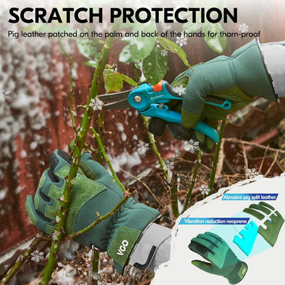 Vgo... Winter Gardening Gloves Women,Safety Work Gloves, Puncture-proof,Thornproof,Touchscreen(1 Pair,L,Green,SL7471FLWP)