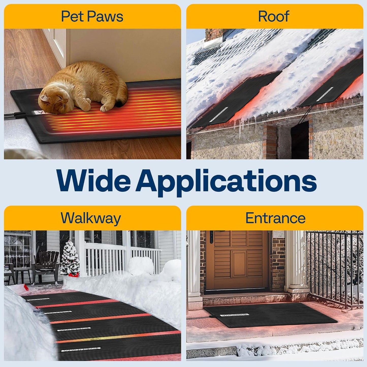 VIVOHOME 23" x 40" Snow Melting Mat with Grounding Wires, 0.35" Thickened SBR Rubber Heated Outdoor Mats, Heated Walkway Mats 1 Pack (Power Cord Not Included)