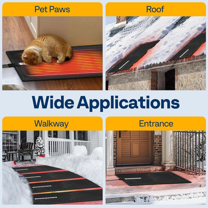 VIVOHOME 23" x 40" Snow Melting Mat with Grounding Wires, 0.35" Thickened SBR Rubber Heated Outdoor Mats, Heated Walkway Mats 1 Pack (Power Cord Not Included)
