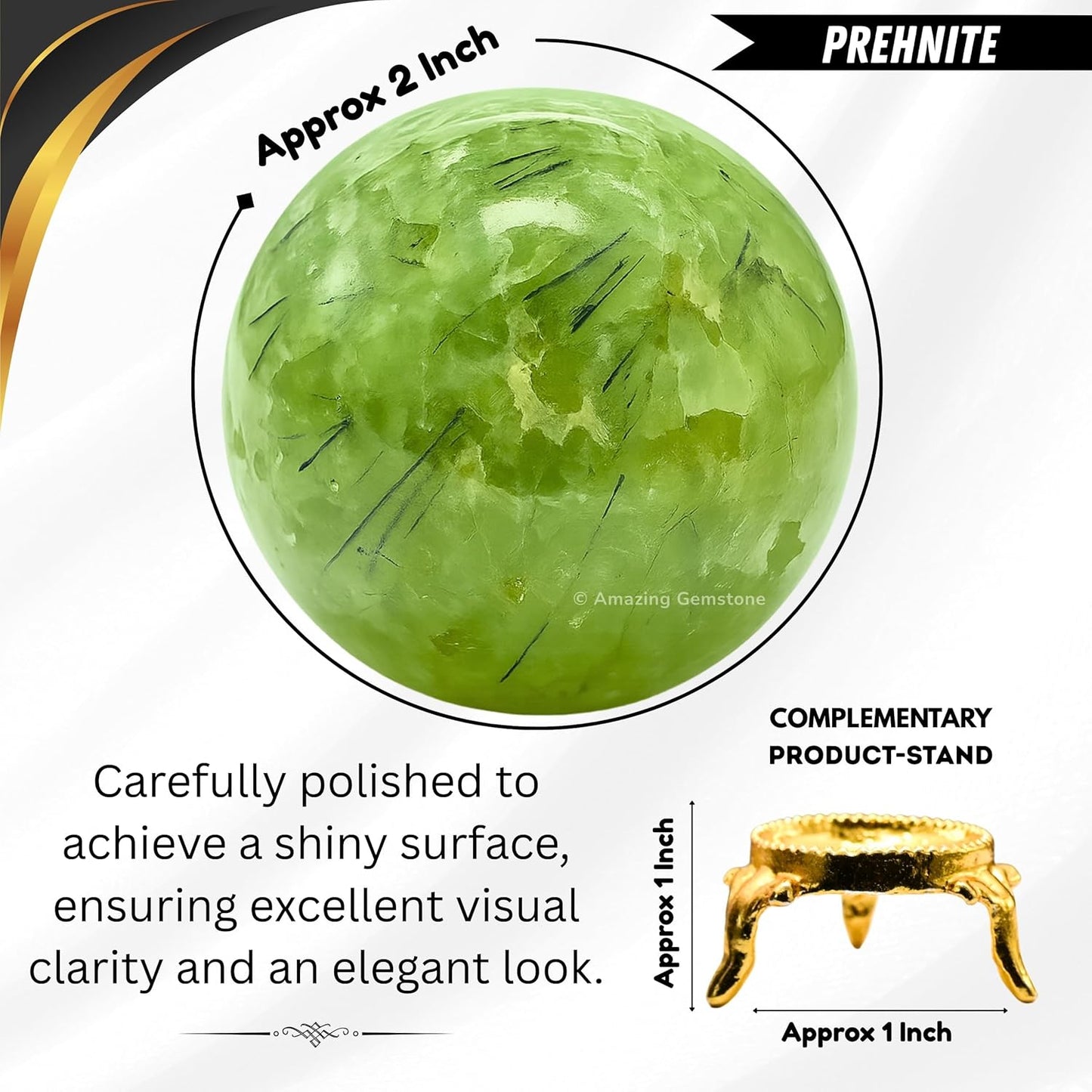 Amazing Gemstone Prehnite Crystal Ball with Stand - 2 Inches Crystal Sphere Meditation Balls for Witchcraft and Decorative Balls