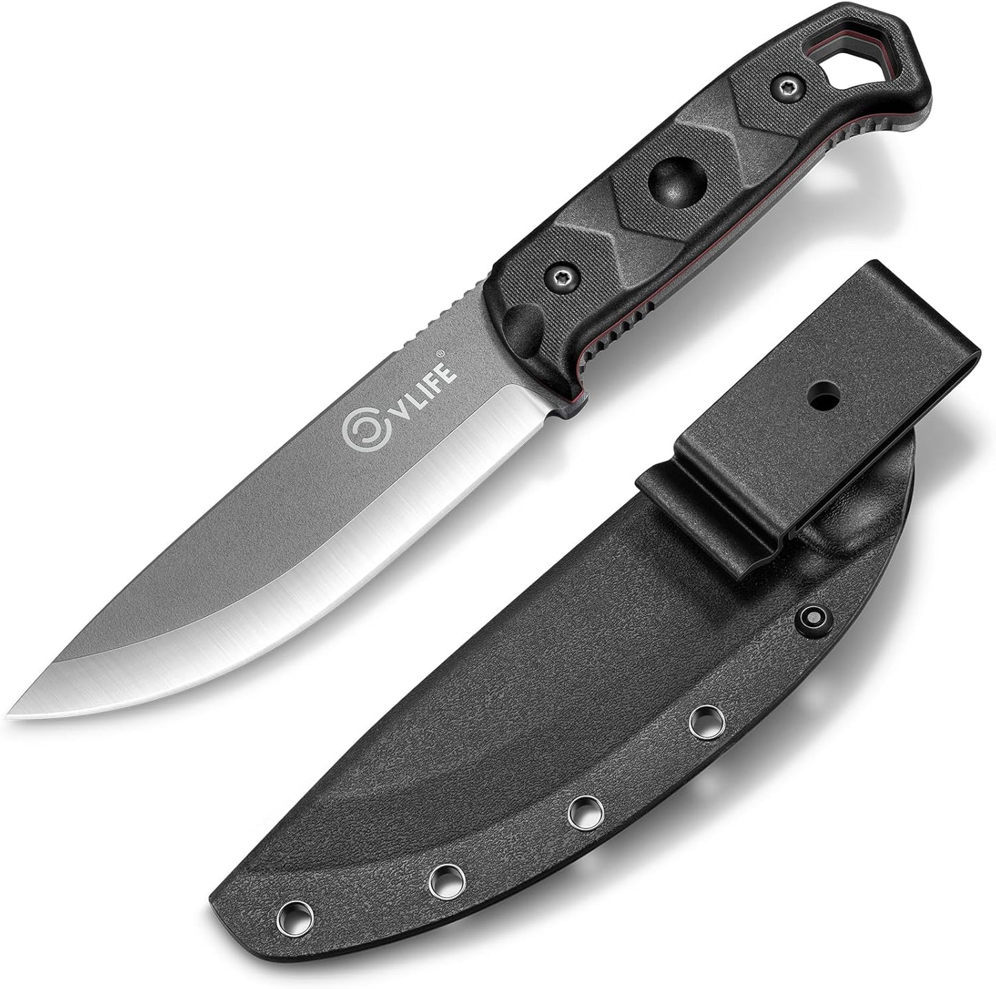 CVLIFE Full Tang Fixed Blade Knife with Sheath,Sharp Blade Made of D2 Steel with Nylon Fiberglass Handle,Survival Knife for Men Outdoor Hunting Camping and EDC Bushcraft,Black