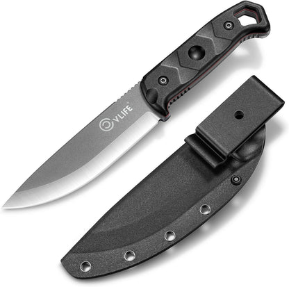 CVLIFE Full Tang Fixed Blade Knife with Sheath,Sharp Blade Made of D2 Steel with Nylon Fiberglass Handle,Survival Knife for Men Outdoor Hunting Camping and EDC Bushcraft,Black